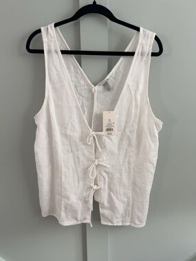 NWT White Tie Front Linen Look Vest Top Sleeveless XL Coastal